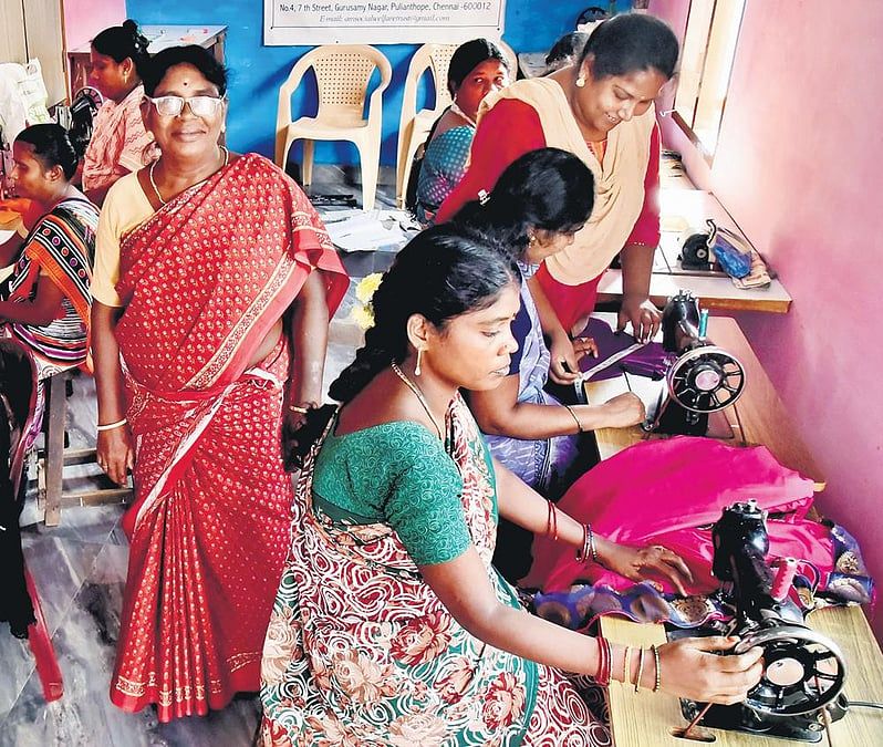 Women working at sewing machines in a training centre